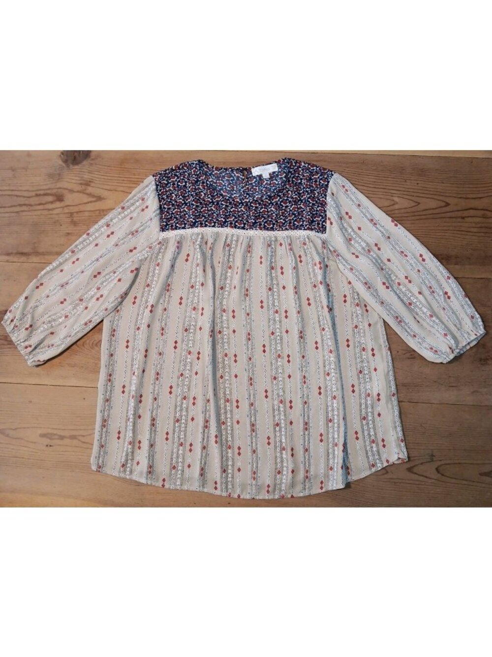 Weekend Suzanne Betro Womens Plus 2X Tunic Top 3/4 Sleeve Scoop Neck Floral Geo